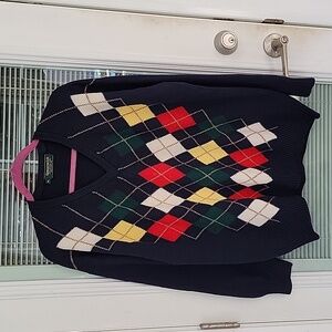 Greenwich Vintage 1980's Argyle Wool V Neck Sweater Sz XL Blue/Red/Green/Yellow